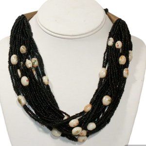 Vintage Multi Strand Black Floral Bohemian Seed Bead Necklace
